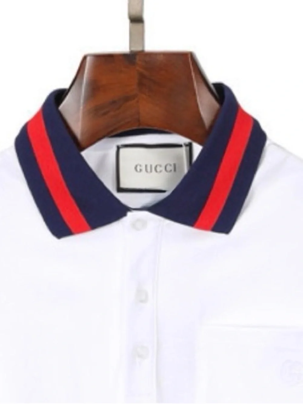 Gucci White Polo with Navy & Red Stripe Collar - men